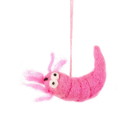 Handmade Felt Pascal Prawn Hanging Biodegradable Decoration