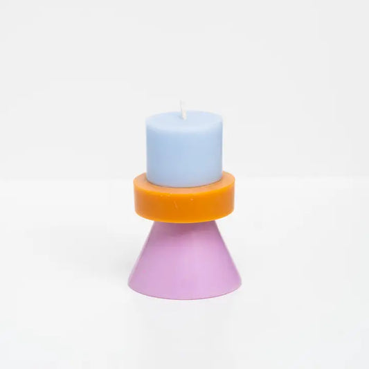 Yod + Co. Mini Stack Candle - Sky / Caramel / Violet. Front View