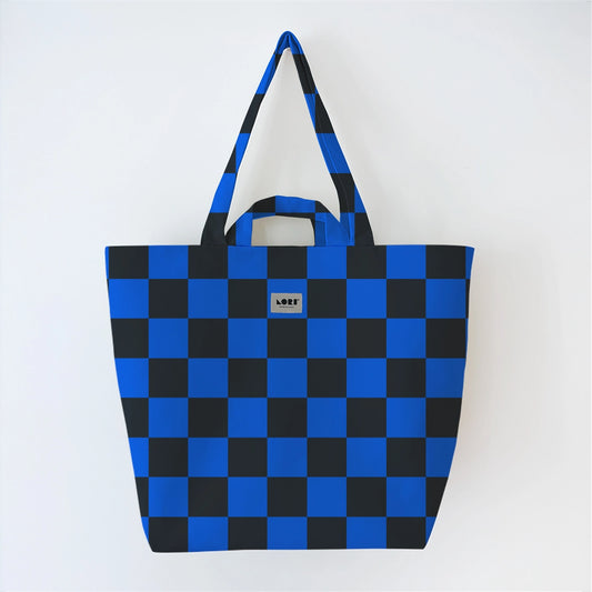 Blue and Black Check Tote Bag