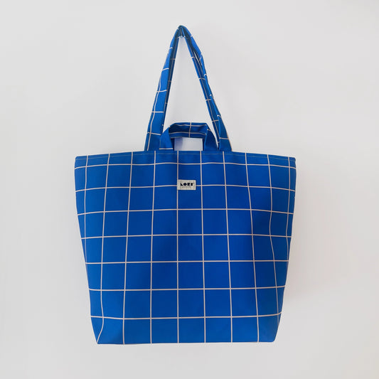 Blue and Pink Grid  Tote Bag