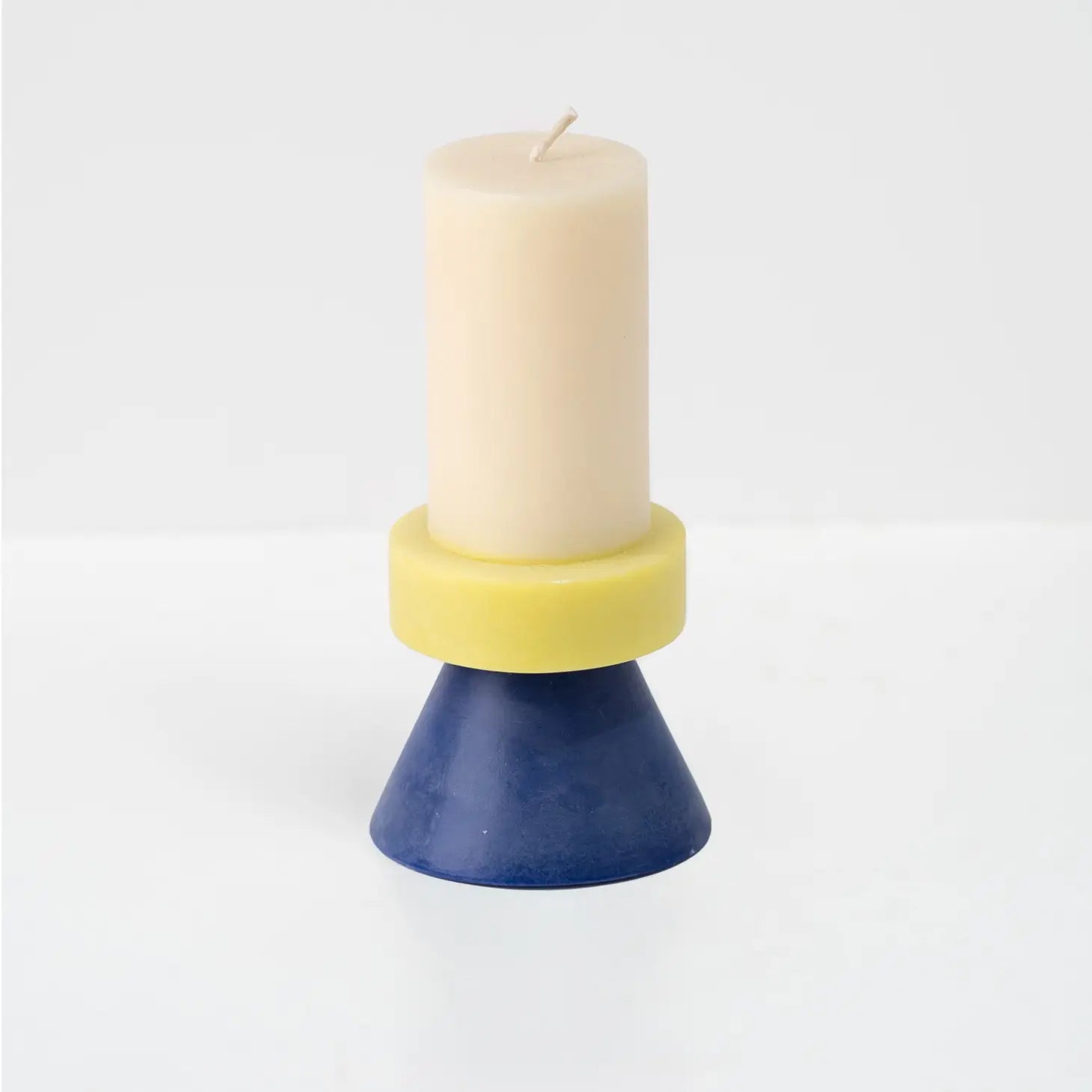 Yod + Co. Tall Stack Candle -  White / Yellow / Blue. Front